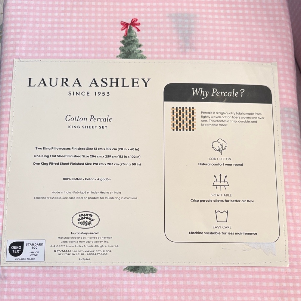 Laura Ashley Pink Cotton Percale King Sheet Set with Tree Design brand new - Picture 2 of 3